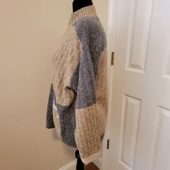 Northern Isles Hand Knitted Vintage Neutral Color Block 1/4 Zip Sweater Size XL - Picture 5 of 8